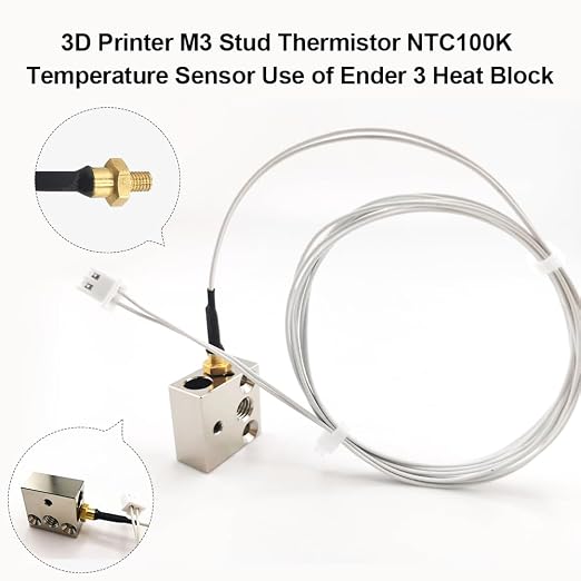 Ender 3 M3 Thermistor 300°C 1m/39.4Inch, 3D Printer M3 Stud Thermistor - Image 4