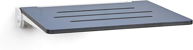 18 inch Silhouette Slimline Folding Wall Mount Shower Bench Seat, Navy Seat with White Frame
