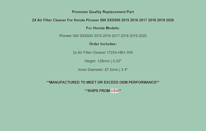 Replacement Air Filter Cleaner For Honda 500 SXS500 2015-2020 - Image 7
