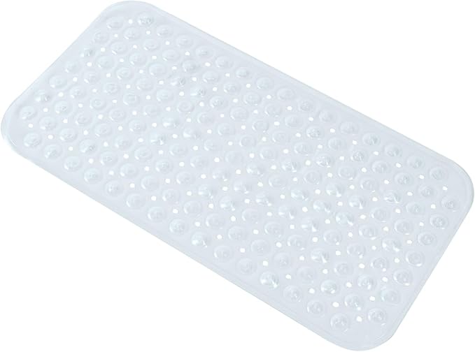 Anti-Slip Bathtub Shower mat, 27.5×14.5（Approximately 70×37cm） inch Soft Oversized Machine Washable Non-Slip Bathtub mat with Drainage Holes, Bathroom Floor Suction Cup.（1-Clear White）