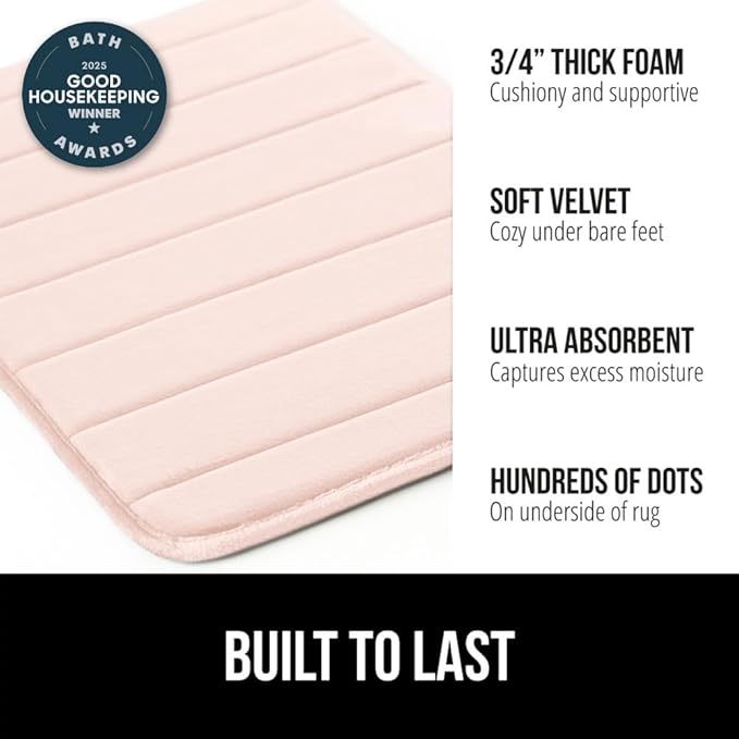 GORILLA GRIP Memory Foam Bath Mat, Soft Absorbent US Designed Bathroom Rug, Gripping Dots Machine Washable Bathmat, Cushioned Floor Mats, Shower Sink Rugs Room Décor Accessories, 24x17 Pink