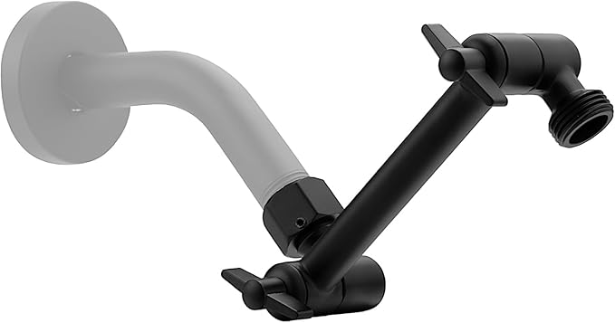 5 Inch Adjustable Shower Head Extension Arm With Locking Set Screw, Singing Rain Brass Matte Black Angle Height Adjustable, Easy To Install, G1/2 Universal Connector Compatible (Matte Black Finish)