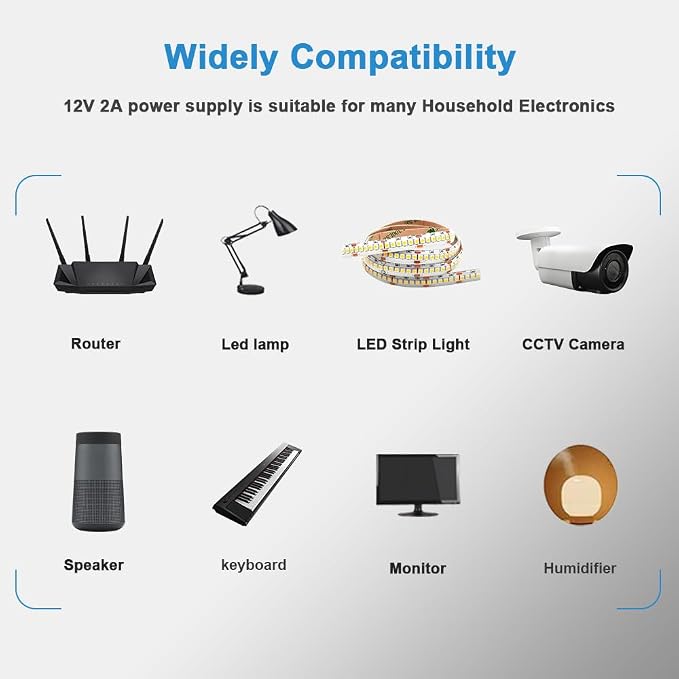 Universal 12V 2A DC/AC Power Supply Adapter, 24W Power Replacement Charger - Image 2