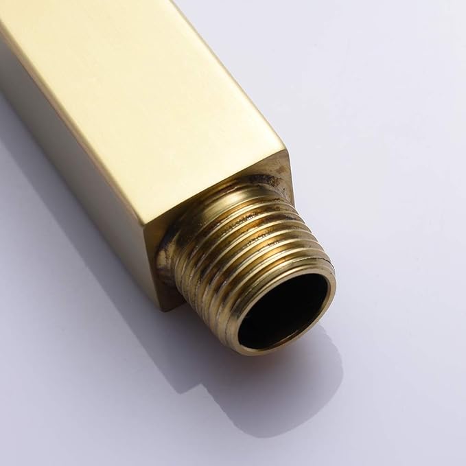 Brushed Gold Shower Arm with Flange 4 inch Square Shower Head Extension Arm for Fixed Showerheads and Handheld Showerheads, KATAIS