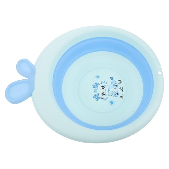 Collapsible Bath Tub and Foldable Sink Basin for Newborns, Blue Cartoon Dragon Design, Lightweight Plastic Wash Basin for Bottles and Outdoor Camping