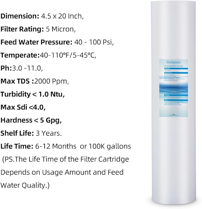 Geekpure 20-Inch Whole House Polypropylene PP Sediment Replacement Filters-4.5" - Image 4