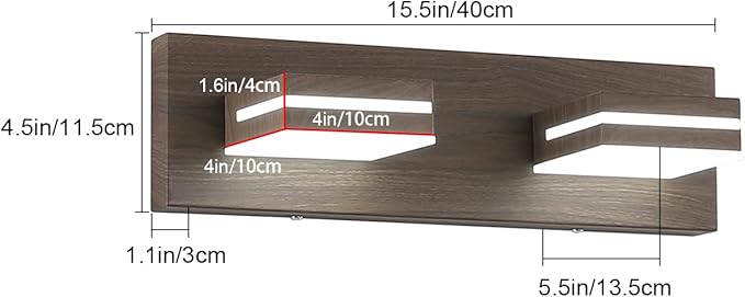 SineRise LED Modern Bathroom Vanity Light Fixtures (2-Light, 15.5-Inch), Brown Wood Painted Modern Acrylic Bathroom Wall Lighting Fixtures Over Mirror (Cool White 6000K)