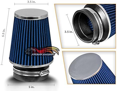 BLUE 3.5" 89 mm Inlet Narrow Air Cone Replacement Performance Washable Clamp-On - Image 2