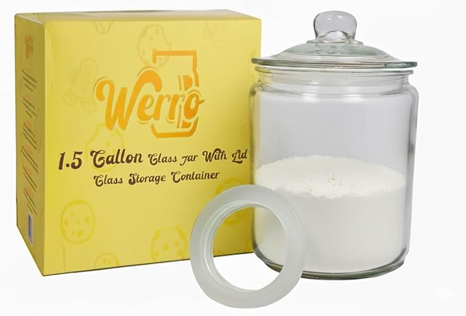 1.5 Gallon Glass Jar With Lid - Extra Gasket - Glass Cookie Jar - Glass Storage Container, Clear Canisters with Airtight Lids, Flour, Pet Treats, Kitchen Food Storage, for Pantry or Laundry