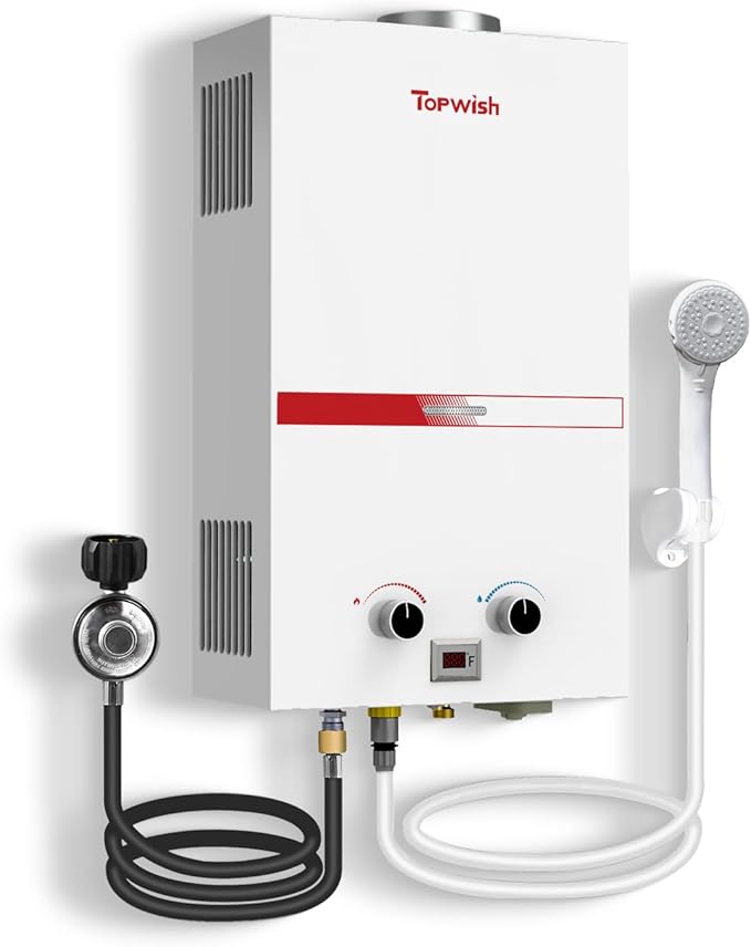 Tankless Water Heater 10L, 2.6GPM Portable Propane Camping Water Heater with Digital Display Overheating Protection, 68,100 BTU Instant Gas Hot Water Warmer for Outdoors RV Shower Cabin
