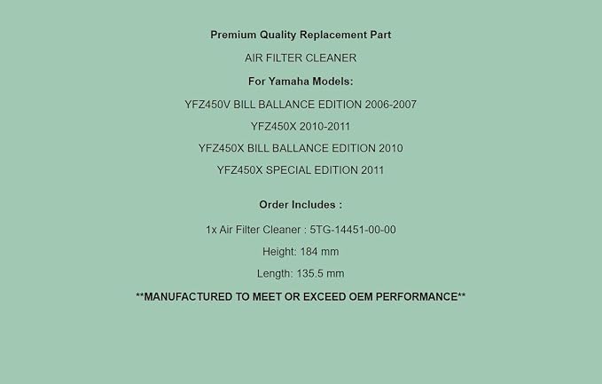 Replacement Air Filter Cleaner For Yamaha YFZ450V 2006-07 YFZ450X 10-11 - Image 7