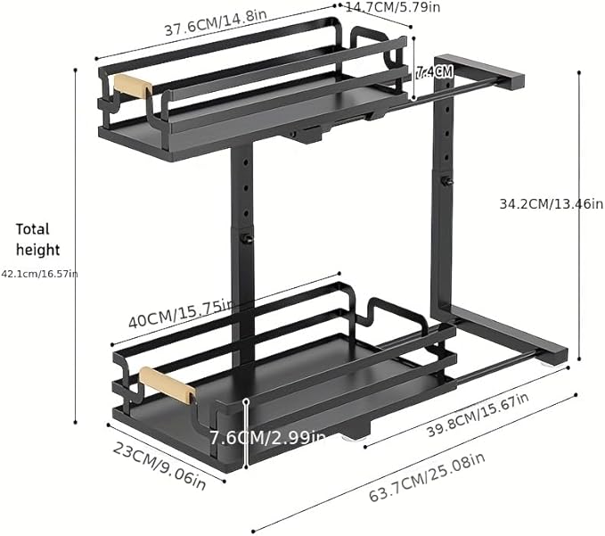 MIKEE Under Sink Organizer, 2 Tier Under Sink Organizers and Storage,Bathroom Cabinet Organizer with Adjustable Height, Pull Out Sink Shelf Cabinet Storage Shelves for Kitchen& Bathroom