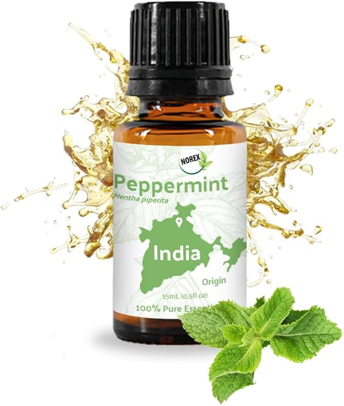 Peppermint Essential Oil - Direct from Norex Flavours India - Steam Distilled - Aceite Esencial de Menta for Aromatherapy, Massage, Diffuser, DIY Candle and Soap Making - 15ml