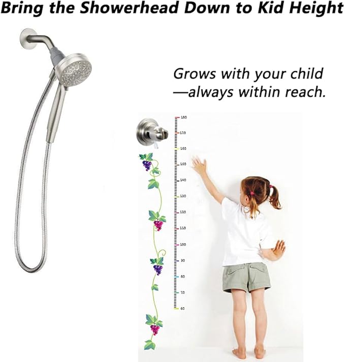 BOPai Suction Cup Shower Head Holder for Handheld Shower – No Drill, for Smooth Surfaces Only, Vertical Mount Only, Brushed Nickel