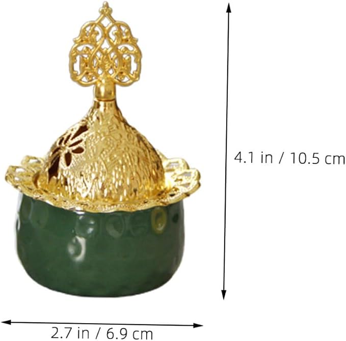 Elegant Green Ceramic and Metal Incense Burner - Image 2