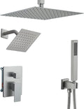Shower Faucet Set Brushed Nickel Shower System, Knob Switch Diverter Shower Faucet with High Pressure Handheld Spray, Ceiling Mount 10 Inch Shower Head with 6 Inch Wall Mount Shower Head