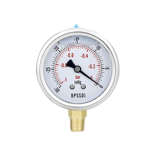 30 inHg Vacuum Silicone Oil Liquid Filled Low Pressure Gauge, 2.5" Dial Size by BPSSDI