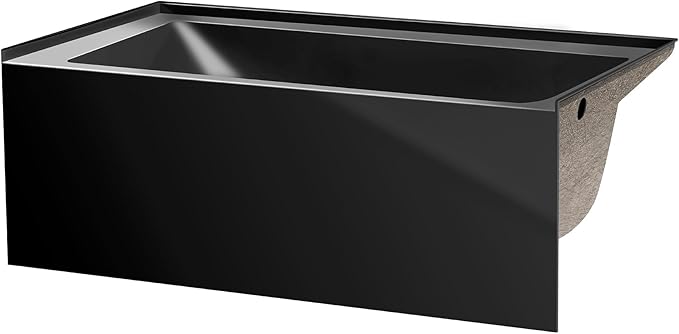 Fine Fixtures Acrylic, Fiberglass Alcove Soaking Bathtub with Integral Apron Front - Drain Included (60" x 30", Right Hand, Black)
