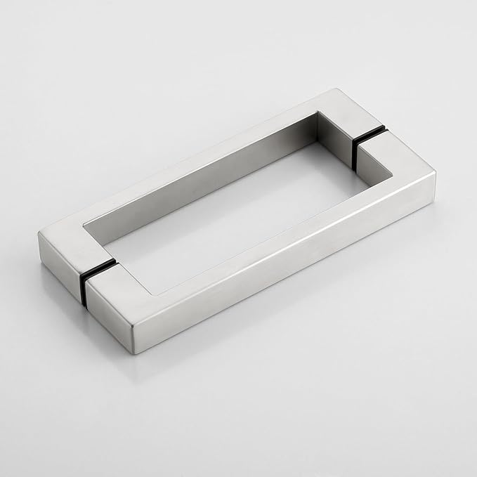 Shower Door Hardware Kit for Frameless Inline Hinged Doors, Includes Hinges, Square Pull Handles and Clamps, for 5/16"–3/8" Glass, Suitable for Bathtub or Standing Shower Setup, Brushed Nickel
