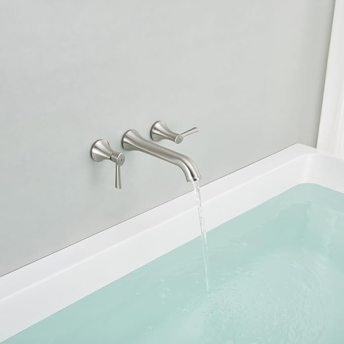 Wall Mount Tub Filler Brass Tub Faucet Brushed Nickel Bathroom Bathtub Faucets with 2 Handles