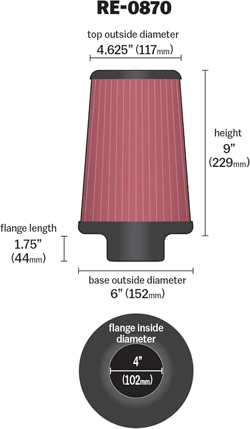 K&N High-Flow Original Lifetime Universal Clamp-On Air Filter: High Performance - Image 2