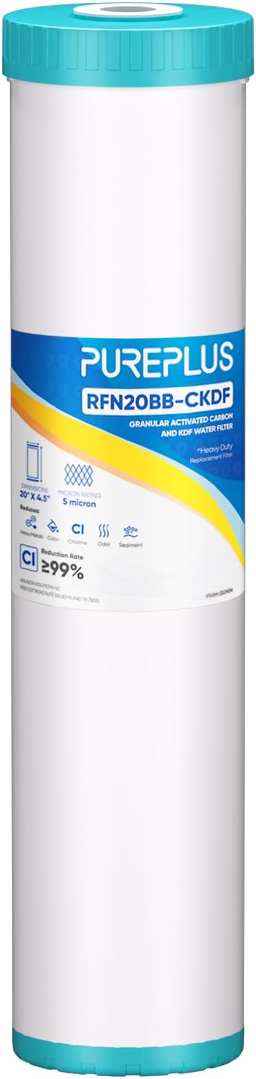 PUREPLUS 5 Micron 20" x 4.5" Whole House KDF/GAC Water Filter, Heavy Metal by PUREPLUS