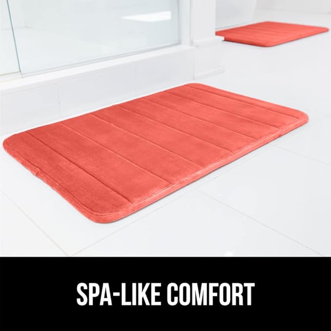 GORILLA GRIP Memory Foam Bath Mat, Soft Absorbent US Designed Bathroom Rug, Gripping Dots Machine Washable Bathmat, Cushioned Floor Mats, Shower Sink Rugs Room Décor Accessories, 30x20 Coral