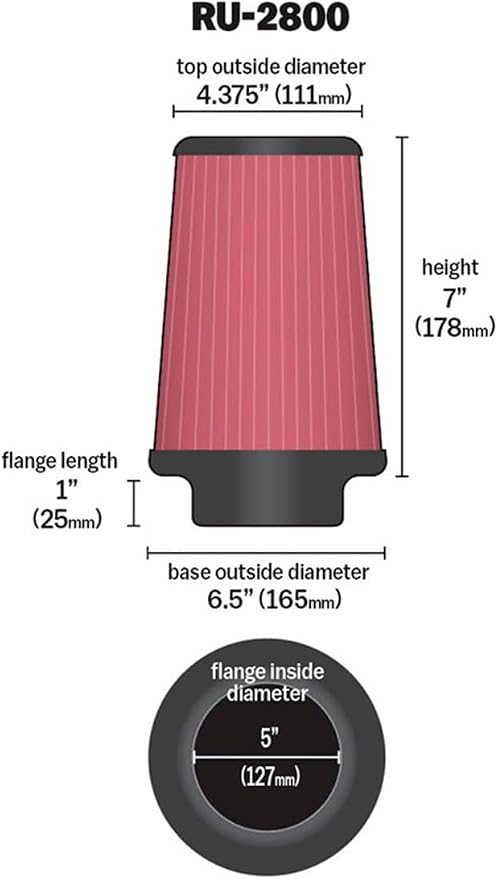 K&N High-Flow Original Lifetime Universal Clamp-On Air Filter: High Performance - Image 2