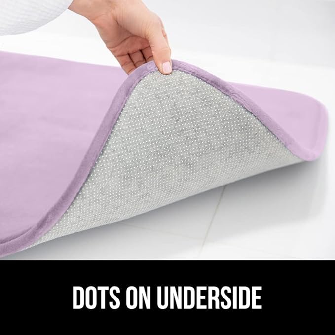 GORILLA GRIP Memory Foam Bath Mat, Soft Absorbent Velvet Bathroom Mats, Durable Dots on Underside, Machine Washable Bathmat, Carpet Rug Room Decor for Shower Tub Floor RV, 24x17 Rugs, Purple