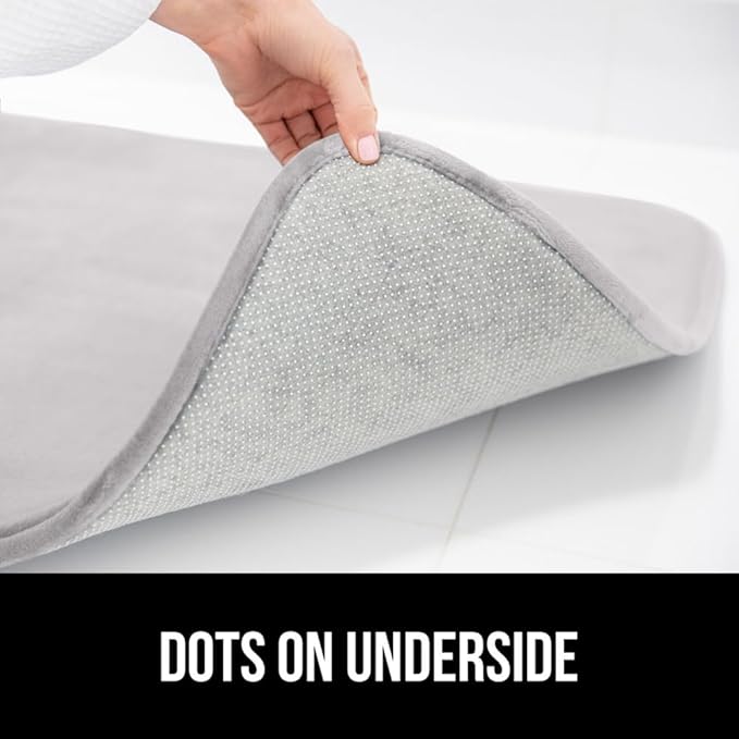 GORILLA GRIP Memory Foam Bath Rugs, Soft Absorbent Velvet Bathroom Mats, Durable Dots on Underside, Machine Washable Bathmat, Carpet Rug Room Decor for Shower Floor, 24x17 Mat, Light Gray