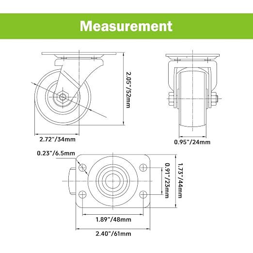 Caster Wheels No Noise Swivel Plate Caster Total 352 LBS Capacity Set of 4 - Image 2