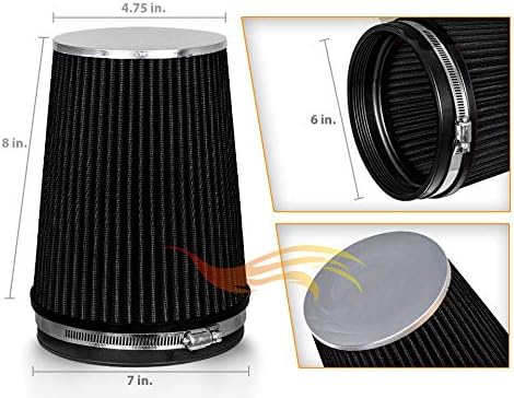 BLACK 6" 152 mm Inlet Truck Air Cone Replacement Performance Washable Clamp-On - Image 2