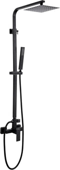Outdoor Shower Kit, Solid Metal Tangular Outdoor Shower Faucet Fixtures with 8" Rainfall Showerhead with Handheld Sprayer Matte Black