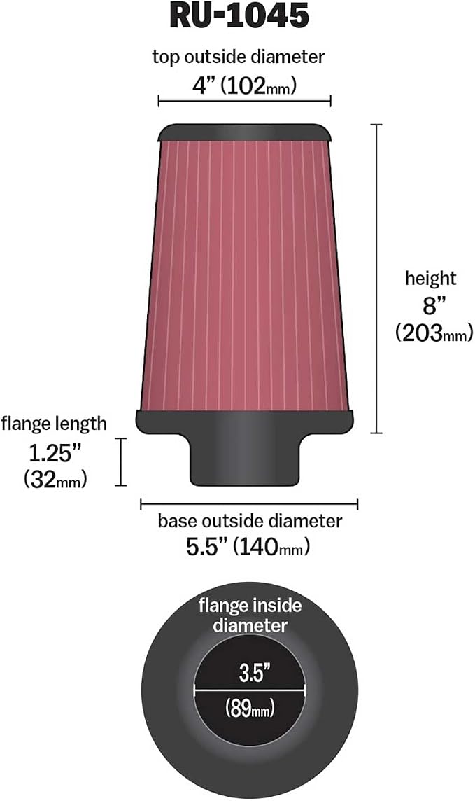 K&N High-Flow Original Lifetime Universal Clamp-On Air Filter: High Performance - Image 2