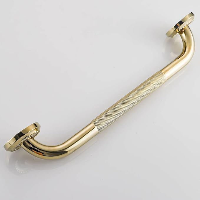 Textured Shower Grab Bar, 24-Inch Bathroom Support Rail, Stylish Bathtube Anti-Slip Safety Armrest Hand Rail, Polished Gold Finish, Good for Senior, Kids, Elderly