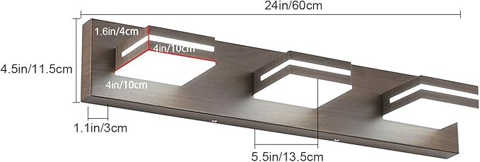 SineRise LED Modern Bathroom Vanity Light Fixtures (3-Light, 24-Inch, Dimmable), Brown Wood Painted Modern Acrylic Bathroom Wall Lighting Fixtures Over Mirror (Cool White 6000K)