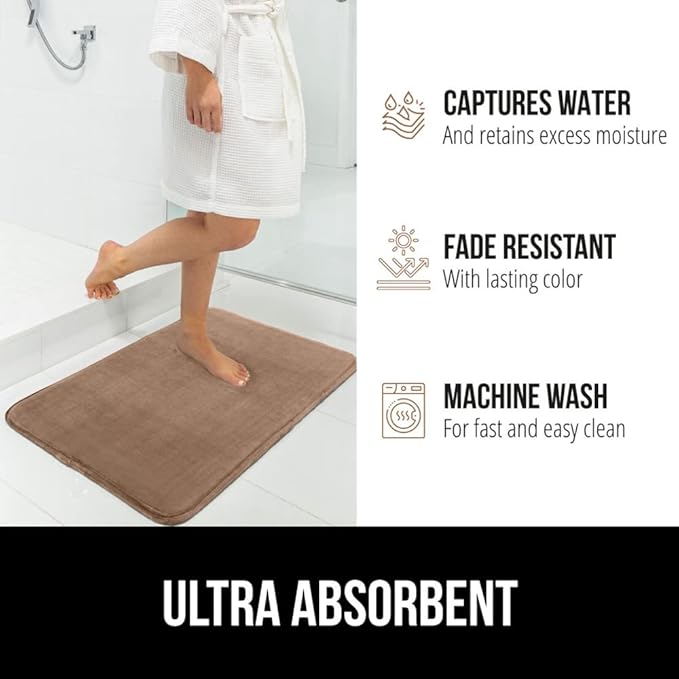 GORILLA GRIP Memory Foam Bath Mat, Soft Absorbent Velvet Bathroom Mats, Durable Dots on Underside, Machine Washable Bathmat, Carpet Rug Room Decor for Shower Tub Floor RV, 36x24 Rugs, Taupe