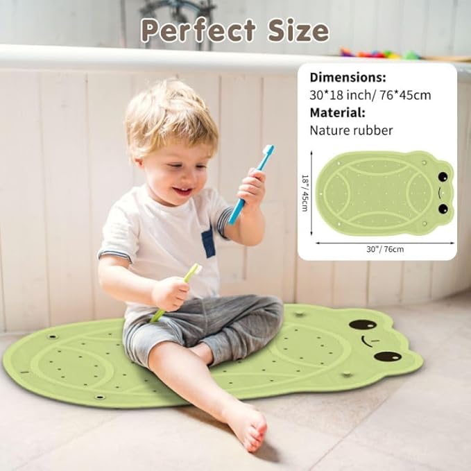 Bath Mat for Tub Non Slip Baby, 30"x18" Bathtub Mat Non Slip Kids, Shower Mat Natural Rubber no Odors, Textured Surface and Strong Suction Cups for Double Anti-Slip, Easy to Clean, Green