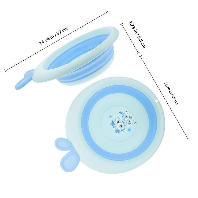 Collapsible Bath Tub and Foldable Sink Basin for Newborns, Blue Cartoon Dragon Design, Lightweight Plastic Wash Basin for Bottles and Outdoor Camping