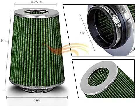 GREEN 4" 102 mm Inlet Truck Air Cone Replacement Performance Washable Clamp-On - Image 3