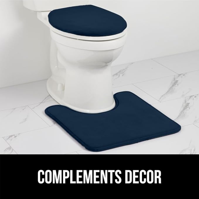 GORILLA GRIP Thick Memory Foam Toilet Rug for Bathroom, Square Shaped Washable, Soft Absorbent Velvet Topside Floor Mats, Machine Wash, Cushioned Luxury Rugs for Bath Room, 22.5x19.5 Navy Blue