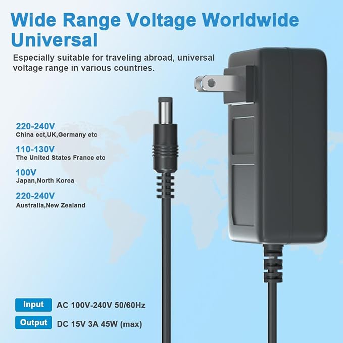 15V 3A Power Supply Charger AC/DC Adapter, 45W Switching Power Adapter - Image 5
