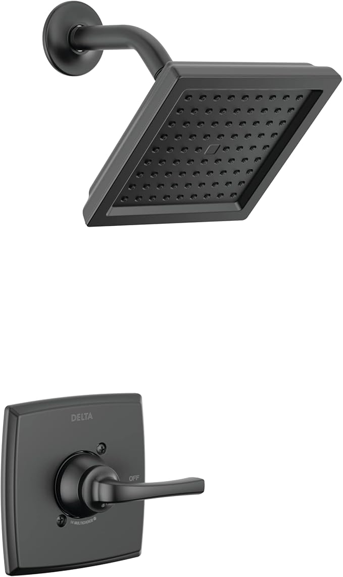 Delta Geist 14 Series Shower Faucet Set, Matte Black Shower Head and Handle Set, Valve Trim Kit, Matte Black 142864-BL (Valve Included)