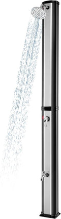 Goplus 9.3 Gallon Solar Heated Outdoor Shower, 7.2 FT Freestanding Garden Shower with 360° Swivel Shower Head, Foot Shower & Temperature Adjustment, for Poolside Backyard Beach (Silver)