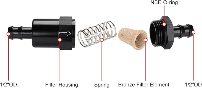 1/2" Billet Inline Fuel Filter 30 Micron Aluminum Black - Image 3