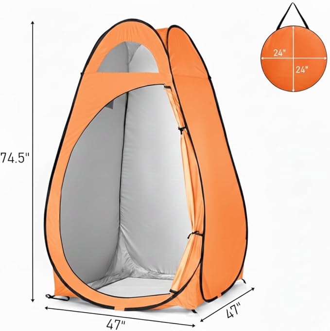 4x4ft Pop Up Privacy Shower Tent with Top Window, 3.6lbs Liightweight Dressing Room, Portable Toilet Stall with Carry Bag for Camping, Beach, Outdoors (Orange)