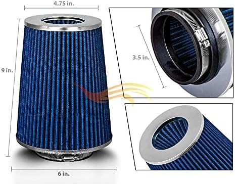 BLUE 3.5" 89 mm Inlet Truck Air Cone Replacement Performance Washable Clamp-On - Image 2