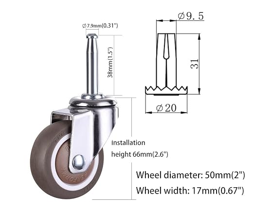2 Inch Rubber Caster Wheel Set of 4 - Image 3