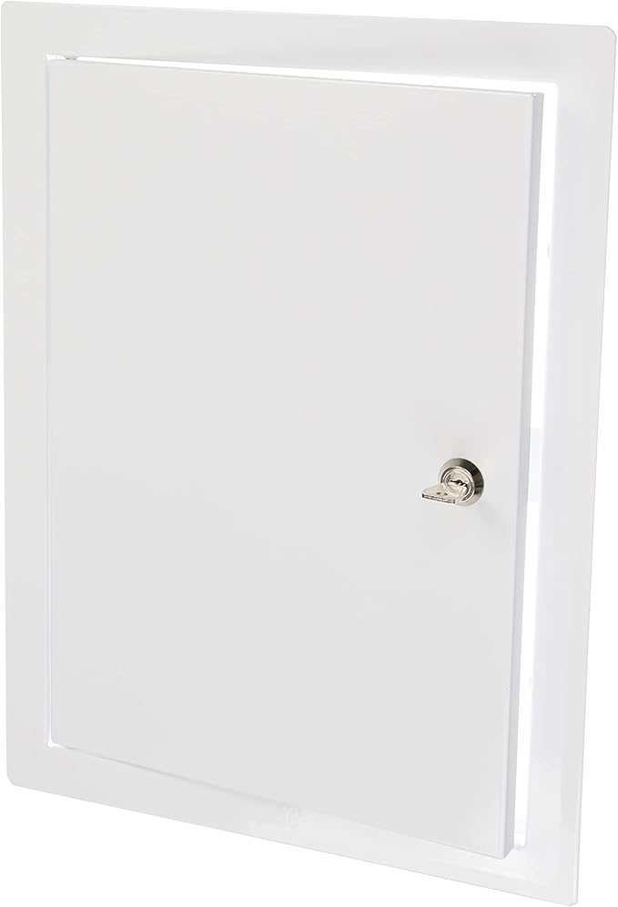 10" x 16" Lockable White Metal Access Panel - Service Shaft Door with Key - Plumbing, Electricity, Heating, Alarm Wall Access Hole Cover for Bathroom Services