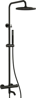 Exposed Shower System with Tub Spout, EVERSTEIN 10 inch High Pressure Shower Faucet Set, 3-Function Wall Mount Rain Showerhead with Handheld Sprayer, Outdoor Bathroom Fixtures, Matte Black
